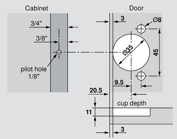 One piece 105 Hinges - for partial overlay applications, image 2