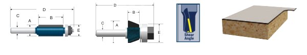 Carbide-Tipped Double-Flute Flush and Bevel Laminate Trim Bits